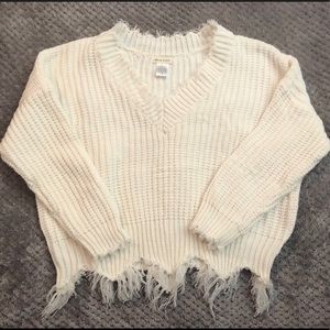 Ivory distressed sweater